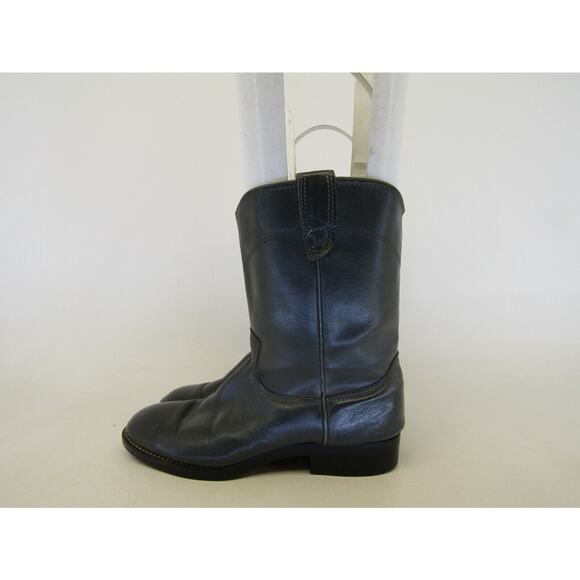 Texas Brand Youth Size 5 D Gray Leather Roper Western Cowboy Boots - Picture 1 of 11